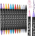 12 Colors Acrylic Paint Markers - Waterproof Dual Tip Acrylic Paint Pens with Brush & Fine Tip Professional Marker Set Scrapbook Markers for Paper Rock Wood Fabric Glass Ceramic and DIY Crafts