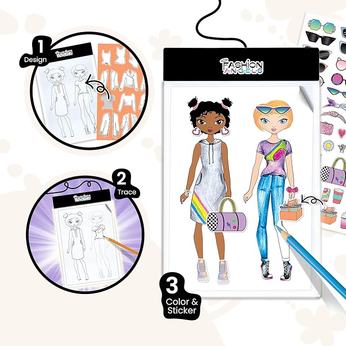 Fashion Angels Fashion Design Light Up Sketch & Tracing Pad, Includes Holograpic Carrying Case, USB, Ultra Thin Tablet, 350+ Stencils & Stickers, Ideal for Kids Ages 8+