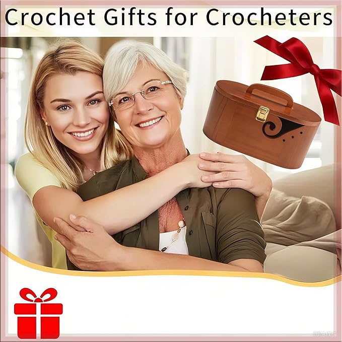 Gift Wooden Yarn Bowls with Lid and Handle for Knitting, Portable Crochet Bowls with 9 Knitting Crochet Hooks, 5 Hooks, Yarn Ball, Complete Set for Beginners, Enthusiasts,Mother's Day gift