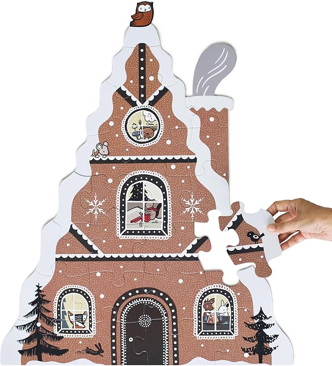 Wee Gallery Floor Puzzle, 24-Piece Jumbo Jigsaw Puzzles for Toddlers, Early Learning Activity, Cognitive and Fine Motor Skills Development, Learning Toys for Toddlers, Gingerbread House