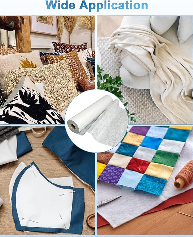 PLANTIONAL Iron-On Fusible Fleece Interfacing: 16.5 Inches x 10 Yards Medium Weight Single-Sided Loft Iron On Fusible Fleece White for Sewing Crafting and Home Decor