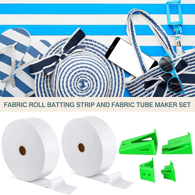 Ceoighe Jelly Roll Batting Strips with Tube Maker, 2 Rolls 100 Yards Total, 2 1/2 Inch Cotton Blend Quilt Batting for Quilting, Rugs, Braided Mats, DIY Sewing Projects