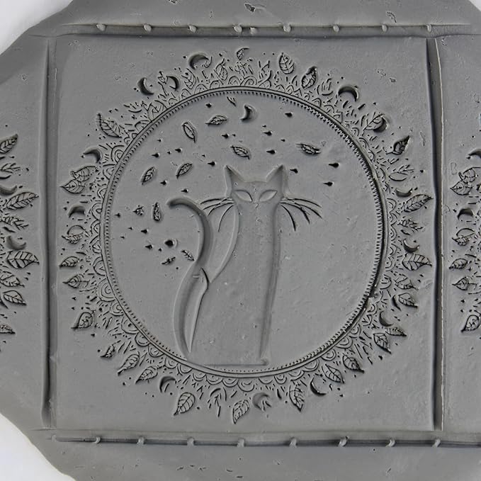 Black Cat Clay Texture Roller (4") - Halloween Set #01 - Embossing Pattern Roller for Polymer & Ceramic Clay, Pottery & Crafts