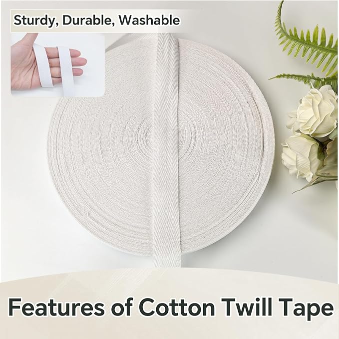 White Herringbone Twill Tape Ribbon 3/4 inch for Sewing,Ties,Gift Wrapping Home Deco - 40 Yards Natural Fabric Cotton Webbing Straps- Bias Binding Tape for Handles, Hoodie, DIY Crafts &Projects