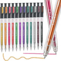 12 Colors Retractable Glitter Gel Pens, Large Capacity Metallic Sparkle Gel Ink Pens &1.0 mm Fine Tip, Colored Glitter Pens for Adult Coloring Book Drawing Note Taking Writing Doodling
