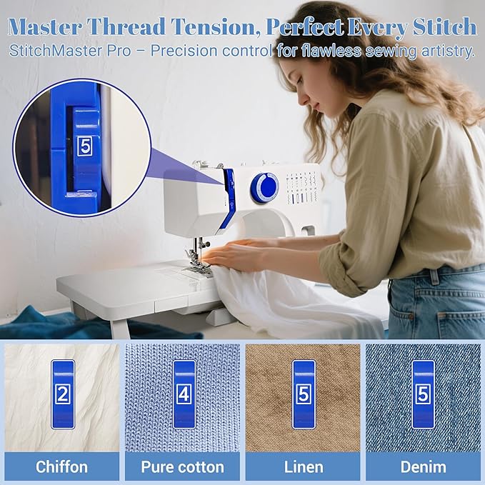 All-in-One Sewing Machine for Beginners, Easy to Use Dual Speed Control with 16 Built-in Stitches, Auto Bobbin Winder, Foot Pedal, Perfect for Sewing, Mending, Crafting for Home & Travel