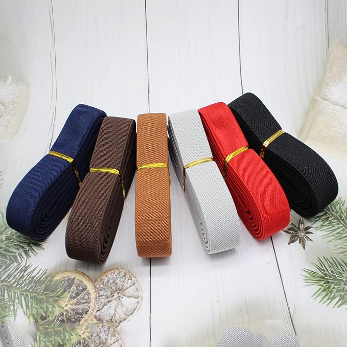 Dortrue 1 Inch 12 Yard Colored Sewing Elastic BandHeavy Stretch High Elasticity Elastic Spool for Sewing Pants Waistband, Straps, Craft DIY Projects