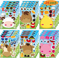 24 PCS Make-a-face Sticker Sheets Make Your Own Farm Animal Mix and Match Sticker Sheets with Sheep, Pigs, Cow and Chickens Kids Party Favor Supplies Craft
