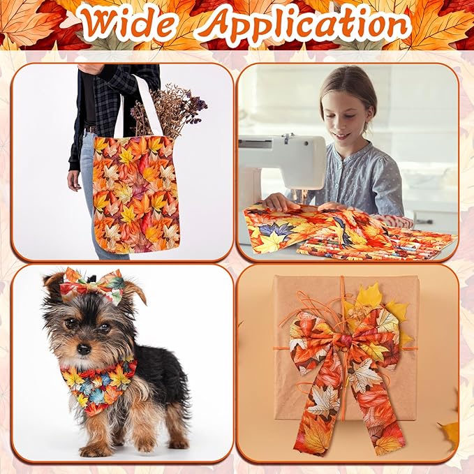 HunnmingRe 20 Pcs 10''x10'' Fall Maple Leaf Quilting Fabric Square Thanksgiving Maple Leaf Quiltted Fabric Bundle Multicolor Precuts Printed Patchwork Supplies for Autumn Harvest DIY Sewing Craft
