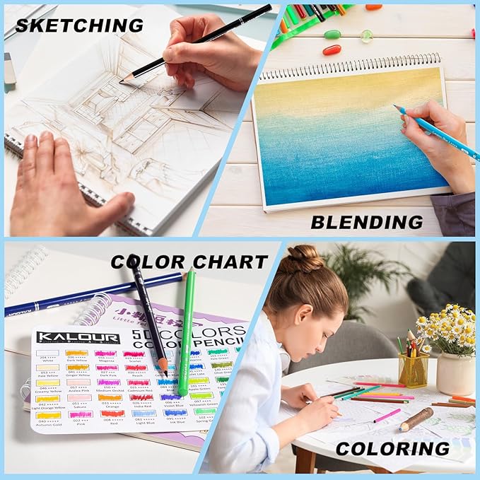 KALOUR Premium Colored Pencils for Adult Coloring Book,Set of 50 Colors,with Zipper Slot Pencil Case,Soft Core,Ideal for Layering Blending,for Artists Beginners