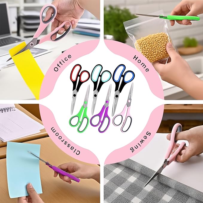 Black Scissors Bulk, Rkqoa 8" All Purpose Scissors Pack - Thick Sharp Shears for Office School Sewing Craft Supplies, Classroom Must have, Teacher/Class Scissor, Right/Left Handles