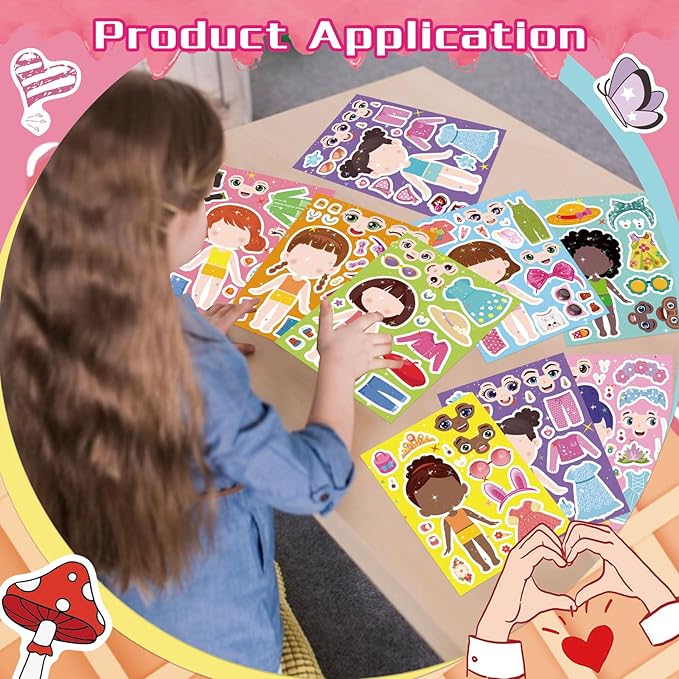 24 Sheets Make a face and Dress Up Stickers for Girls, Make Your Own Stickers for Kids Toddlers, Party Favor, Age 3+ Birthday Gift, Art Craft, Classroom Teacher Reward