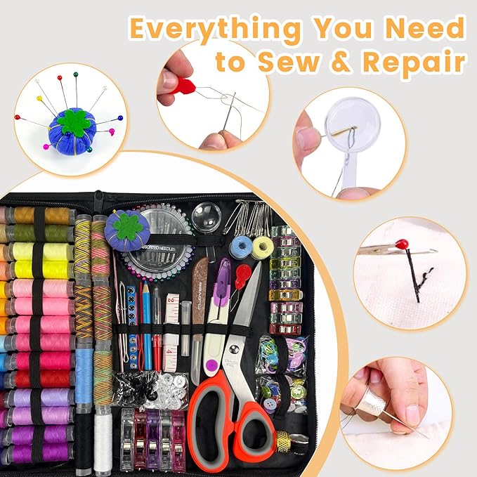HYHJMISTY Sewing Kit for Adults, 50 Color Sewing Thread Kit, 295PCS Sewing Accessories with Ergonomic Scissors, Portable Professional Mending Essentials for Travel, Home, Beginners