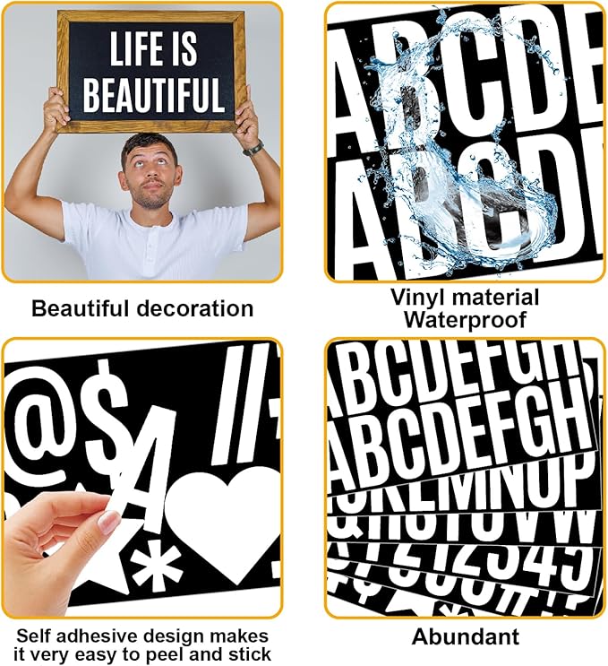 Bemeol 500 Pieces 30 Sheets Large Letter Stickers 2.5 Inch Alphabet Letter Stickers Self Adhesive Letters for Bulletin Board Mailbox Door Classroom Home Decor(White)