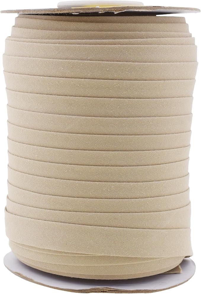 Mandala Crafts 55 Yards 1/2 Inch Beige Double Fold Bias Tape for Sewing - Bias Binding Tape for Quilting Binding, Hemming, Seam, and Fabric Piping