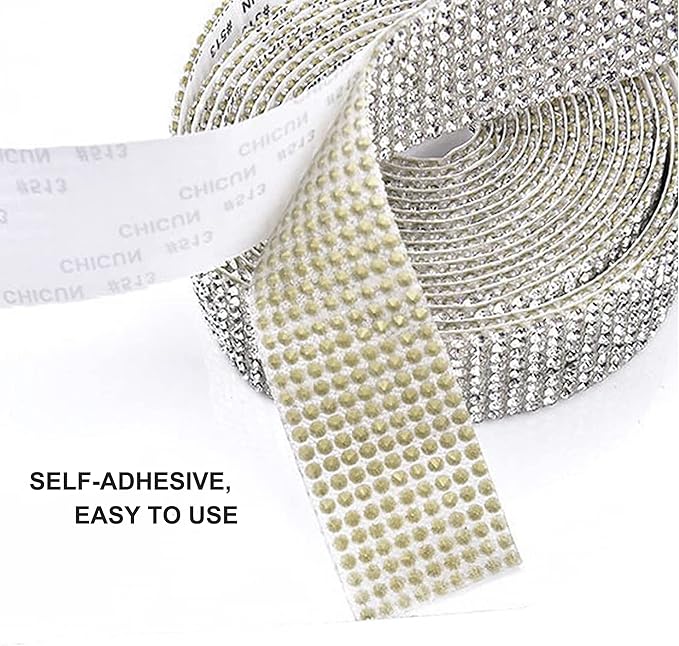 4 Rolls Self Adhesive Crystal Rhinestone Ribbon Diamond Bling Tape with 2 mm Rhinestones Strips Sticker for Arts Crafts Wedding Birthday Party DIY Event Car Phone Decoration (Silver)