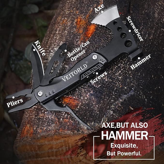 VEITORLD Christmas Stocking Stuffers, Gifts for Men Dad Husband, Unique Anniversary Birthday Gifts Idea for Him, Multitool Axe Hammer Camping Accessories, Cool Hunting Fishing Hiking Presents
