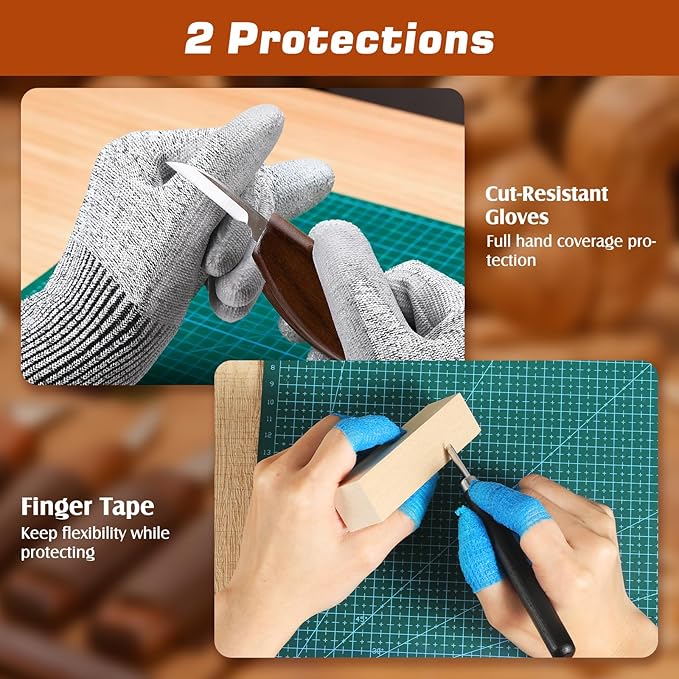 Housolution Wood Carving Kit with Leather Case, 24PCS Wood Carving Tools Whittling Kit Includes Carving Knives Carving Chisels Basswood Blocks Spoon Gloves, Woodworking Tools for Beginners DIY Hobbies