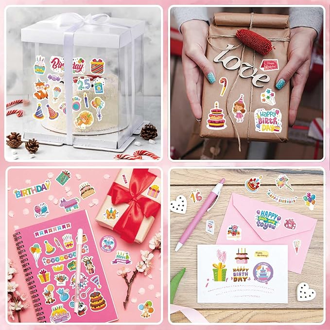 462 PCS Happy Birthday Stickers for Kids, Birthday Sticker Classroom Teacher Reward Stickers, Cake Balloon Sticker, Party Favor Art Craft