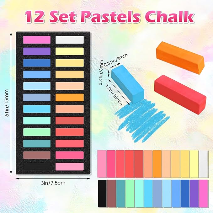 288 Pcs Soft Chalk Pastels Set of 24 Colors Bulk 1.18 Inches Square Dry Artist Chalk Pastel Sticks for Office Art Drawing Painting Professional Art Supplies Kit