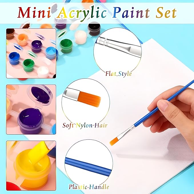 Timgle 560 Pcs Mini Acrylic Paint Set 40 Set 12 Colors Washable Paint Strips Bulk 40 Flat Brushes 40 Pointed Brushes Christmas Party Gift for Art Birthday Party Favors Craft Supplies(2ML)