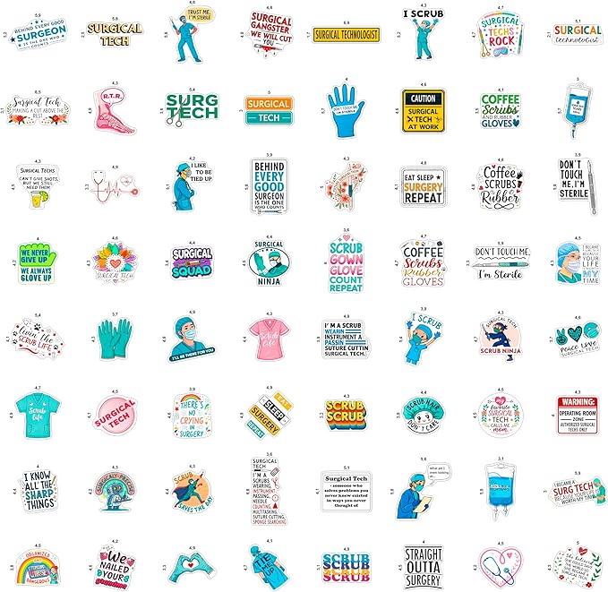 100Pcs Surgical Tech Stickers for Water Bottle, Laptop, Scrub Tech Stickers - Surgical Technologist Gifts Bulk - Gift for Women & Men