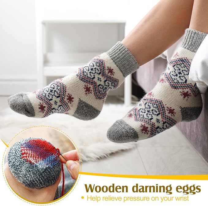 Yalikop 2 Pieces Wooden Darning Egg for Socks Wood Darning Supplies for Egg with Handle for Socks Clothes Adults Darner DIY Handicraft Travel Home Sewing Care