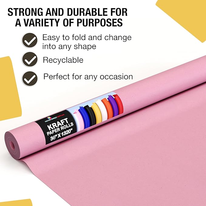 Crown Display Hot Pink Kraft Paper Roll - 36" X 1320" (110' Ft) - Perfect for Shipping & Packing - Craft Paper