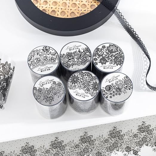 Lace Dream PET Tape Set, 6 Rolls of Elegant Floral Stickers for Scrapbooking, Journaling, DIY Crafts, and Art Supplies