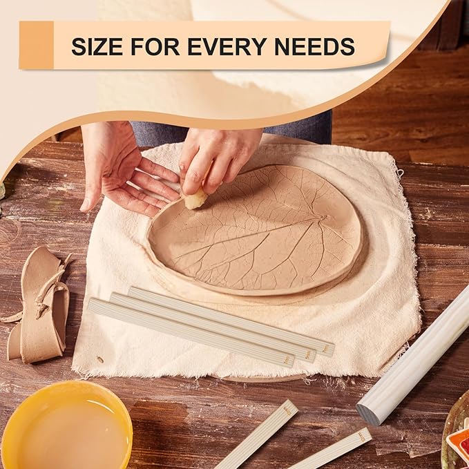 eZAKKA Pottery Teaching Rolling Mud Stick Guide, Wooden Clay Rolling Pin for Clay Tools, Pottery Tools with Clay Slab Roller & Clay Guides Sticks, 10+1Pcs