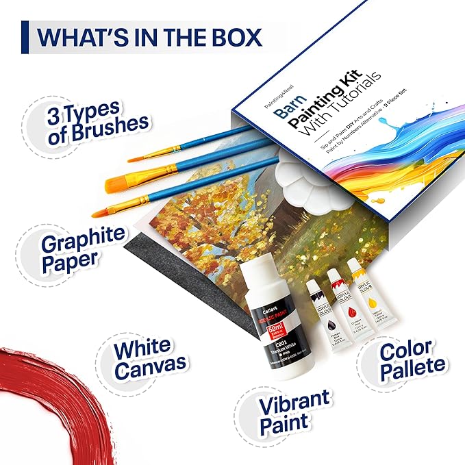 Painting4Real DIY Art Painting Kit for Adults – Learn to Paint Barn to The Peaks with Video Tutorials – 9 Pieces Acrylic Paint Set for Adults –Perfect Christmas Crafts & Holiday Gifts for Art Lovers