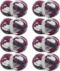HOMBYS 8 Pack Giant Chunky Yarn for Crocheting and Knitting, Super Bulky Large Soft Fluffy Tie Dye Plush Fuzzy Mixed Color Thick Chenille Yarn (Wine Red, Grey, White)