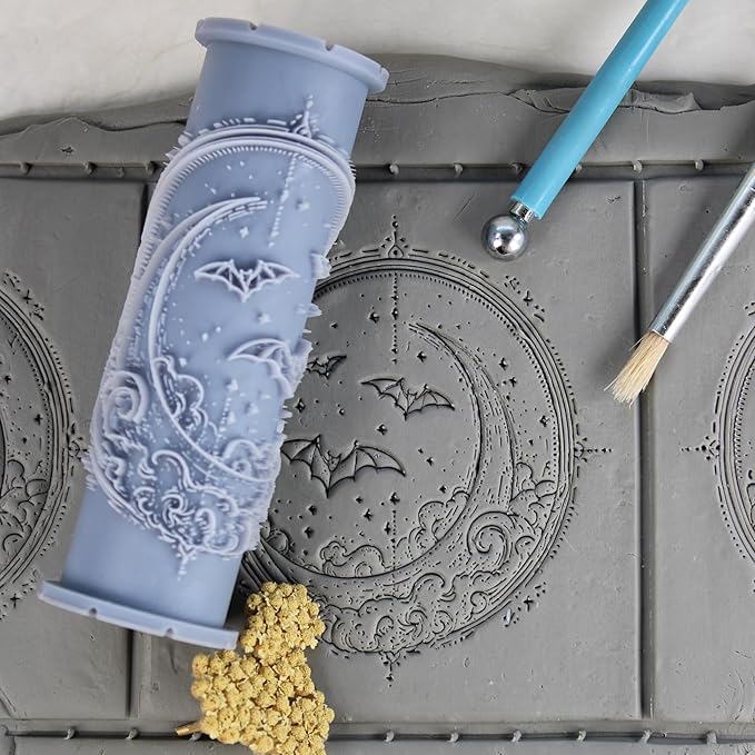 Bats Clay Texture Roller (4") - Halloween Set #01 - Embossing Pattern Roller for Polymer & Ceramic Clay, Pottery & Crafts
