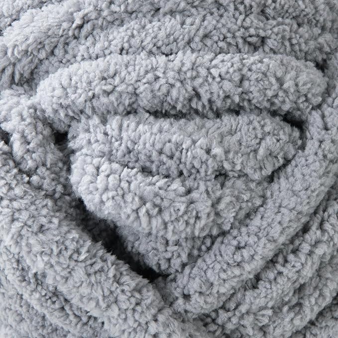 HOMBYS Grey Chunky Chenille Yarn for Hand Knitting,Fluffy Soft Jumbo Yarn Crocheting,Super Bulky Big Yarn for Chunky Blanket,Large Thick Arm Knitting Yarn,8 Pack Plush Fuzzy Yarn