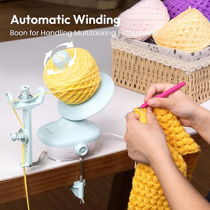 Etcokei Electric Yarn Winder M1 for Crocheting, Compact Yarn Cake with Strong Tension, Stepless Speed, Automatic Wool Spinner, Ideal Helper for Knitting Lovers (Mint Green)