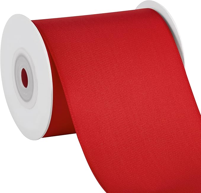 LIUYAXI Hot Red Double Face Satin Ribbon,3" X Continuous 10 Yards,Ribbons Perfect for Chair Sash Wedding Bouquet Sewing Party Decoration Bows Making