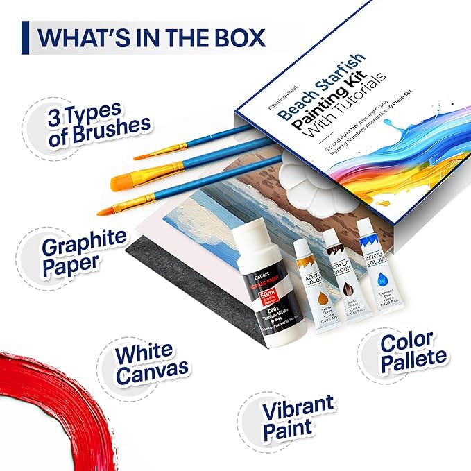 Painting4Real DIY Art Painting Kit for Adults – Learn to Paint Beach Starfish with Video Tutorials – 9 Pieces Acrylic Paint Set for Adults –Perfect Christmas Crafts & Holiday Gifts for Art Lovers