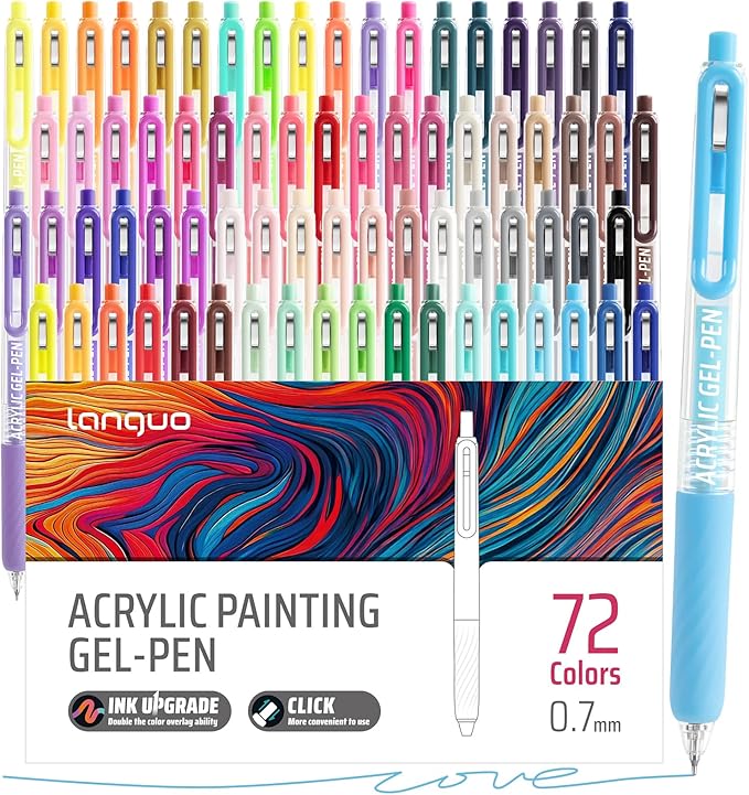 Gel Pens For Coloring, 72 Colors Retractable Colored Pens for Black Paper & White Paper, 0.7mm Fine Point Colorful Pens for Coloring, Writing, Drawing, Journaling, Note Taking, Office, Home