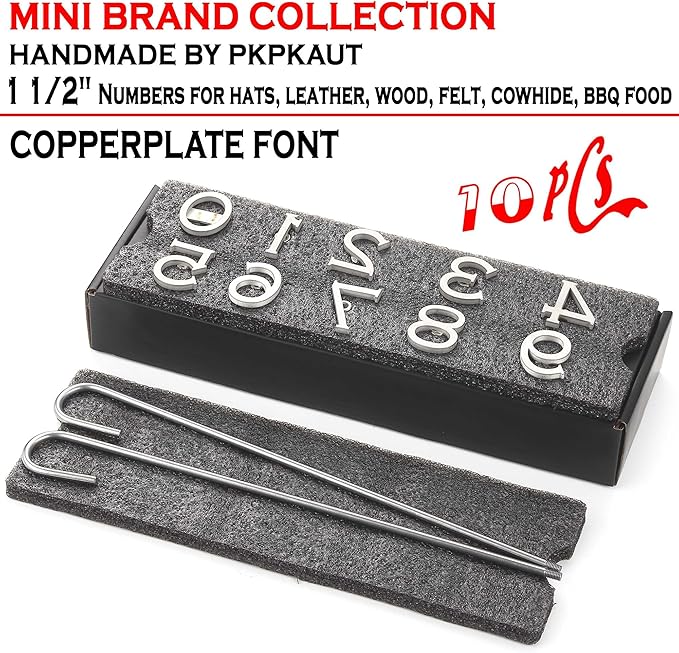 10Pcs Mini 1 1/2" Branding Irons, Number Custom Wood Branding Iron Personalized for Wood Working, Leather Hats, Felt, Cowhide, BBQ Brander & Bread Logo, Steak Branding Iron for Food