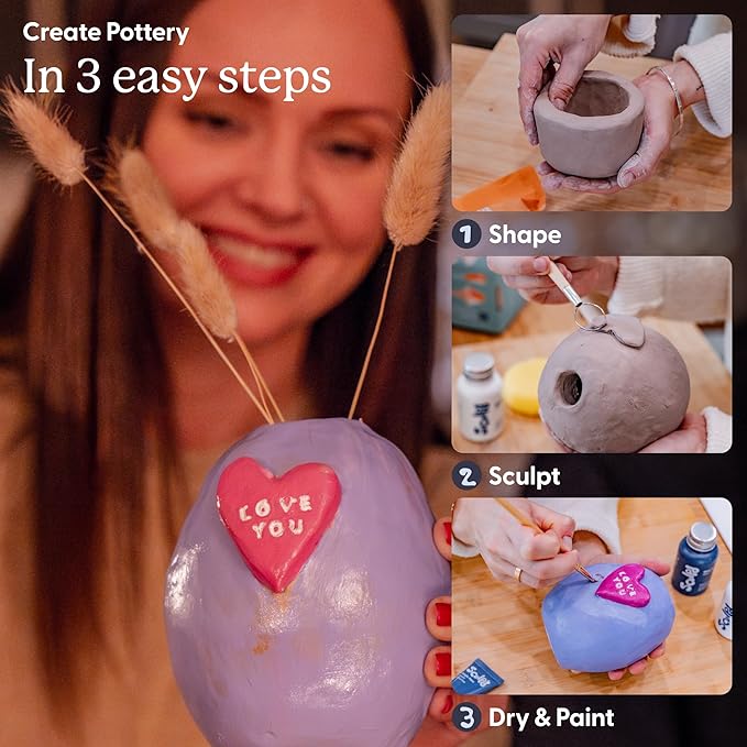 Sculpd - The Original Pottery Kit - Complete Air Dry Clay Kit for Adults Includes Sculpting Tools, Varnish, Paint Brushes, Guides, Arts & Crafts Sets, Pastel