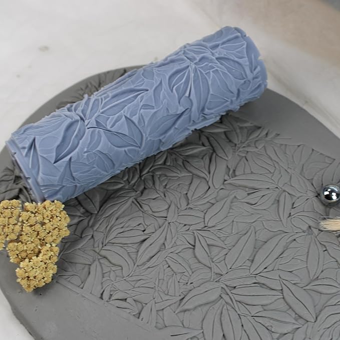 Leaves Clay Texture Roller (4") - Seamless Set #01 - Embossing Pattern Roller for Polymer & Ceramic Clay, Pottery & Crafts
