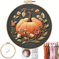 FONNUY Pumpkin Embroidery Kit for Beginners, Pre-Stamped Pattern Kits for Adults with Hoop, Easy to Follow Color Thread Needlework, 8'' Hoop (Orange)