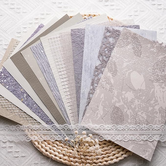 15Pcs Handmade Scrapbook Art Paper Craft Textured Paper Colorful A5 sheet Mesh Special Paper Mix for Scrapbooking Junk Journal Journaling Supplies DIY Materials,5.8x8.2 inches (Grey)
