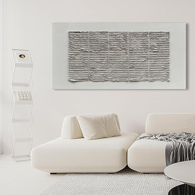 NANKAI Art White Thick Texture Abstract Art Oil Painting 30x60 Inches Large Contemporary Minimalist Art Home Wall Decoration
