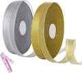 2 Rolls 50 Yards Width Metallic Glitter Ribbons 5/8 Inch Sparkly Fabric Wide Ribbon for Gift Wrapping, Crafts, Holiday Wedding Birthday Party Decoration Floral DIY Work(25 Yards Silver & Gold Ribbon)