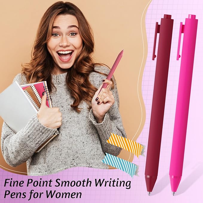 Crtiin 50 Pcs Gel Ink Pens Bulk, Black Ink 0.5mm Fine Point Retractable Pen Smooth Writing Office Supplies for Teacher Server Nurse Christmas Charity Donation Valentine (Pink Series)