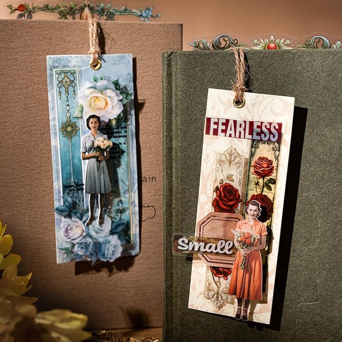 120PCS PET Strip Stickers, Gothic, Rose, Baroque, Emerald, Amber and Snow Style Designs in Vintage Aesthetic, Scrapbook and Journal Labels, Transparent Waterproof DIY Supplies