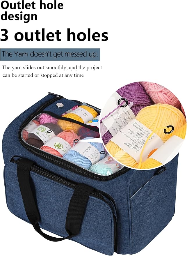 Weabetfu Large Crochet Bag Knitting Bags and Totes Organizer Huge Yarn Bag Storage for Crocheting Knitter,Crochet Hooks,Knitting Needles Kit,Supplies,Yarn - Ideal Crochet & Knitting Gift(Blue)