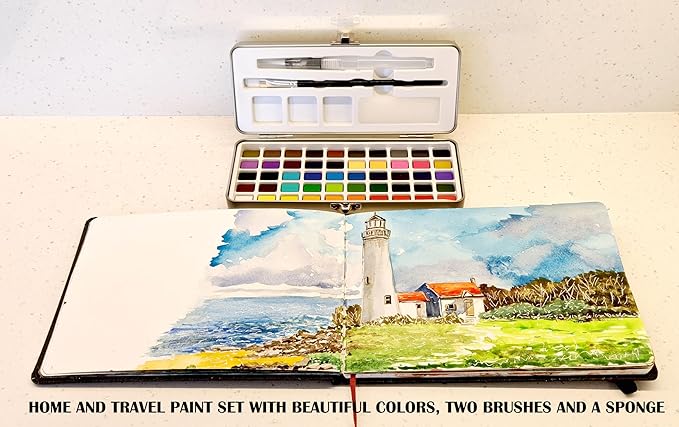 EG Liberty - 50 Color Watercolor Paint Set – Solid Watercolors in Durable Metal Tin – Non-Toxic Portable Travel Kit with Brushes & Mixing Palette – Art Supplies for Artists, Students, Beginners & Kids