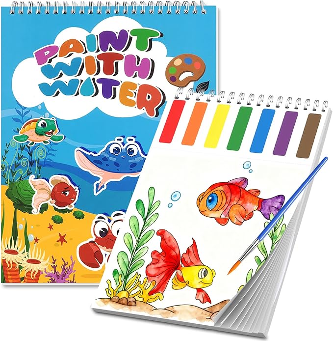 PIRIE Paint with Water Coloring Books for Toddlers | Travel-Friendly Mess-Free | Pre-Printed Pigment Animal Theme (Sea & Land Creatures) | Large Size Art Gift for Kids Ages 3+
